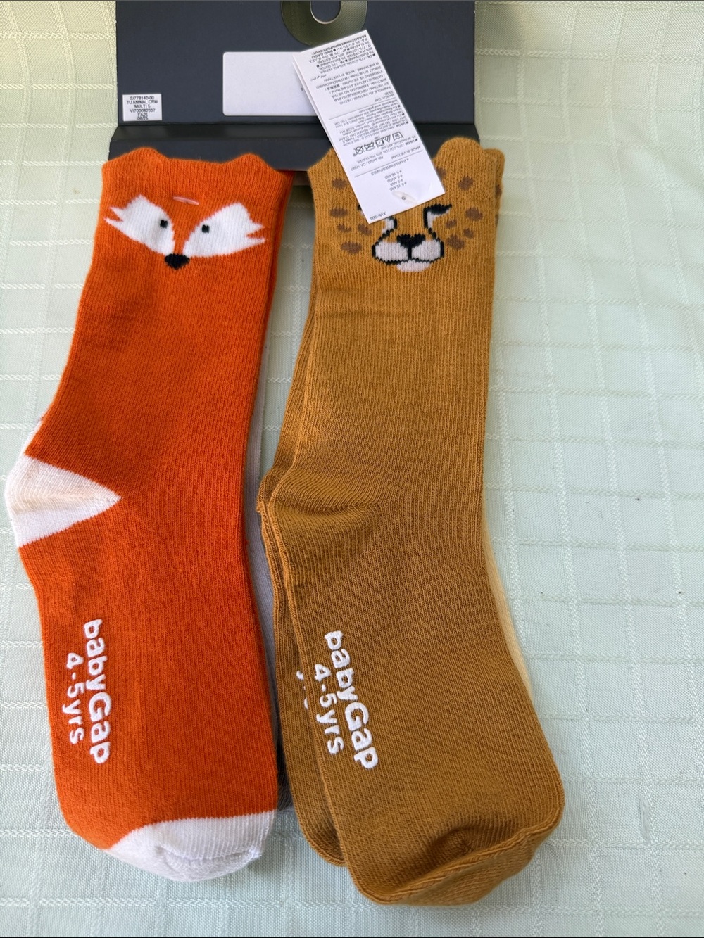 New GAP Baby Crew Socks - Cream & Orange Animal Set